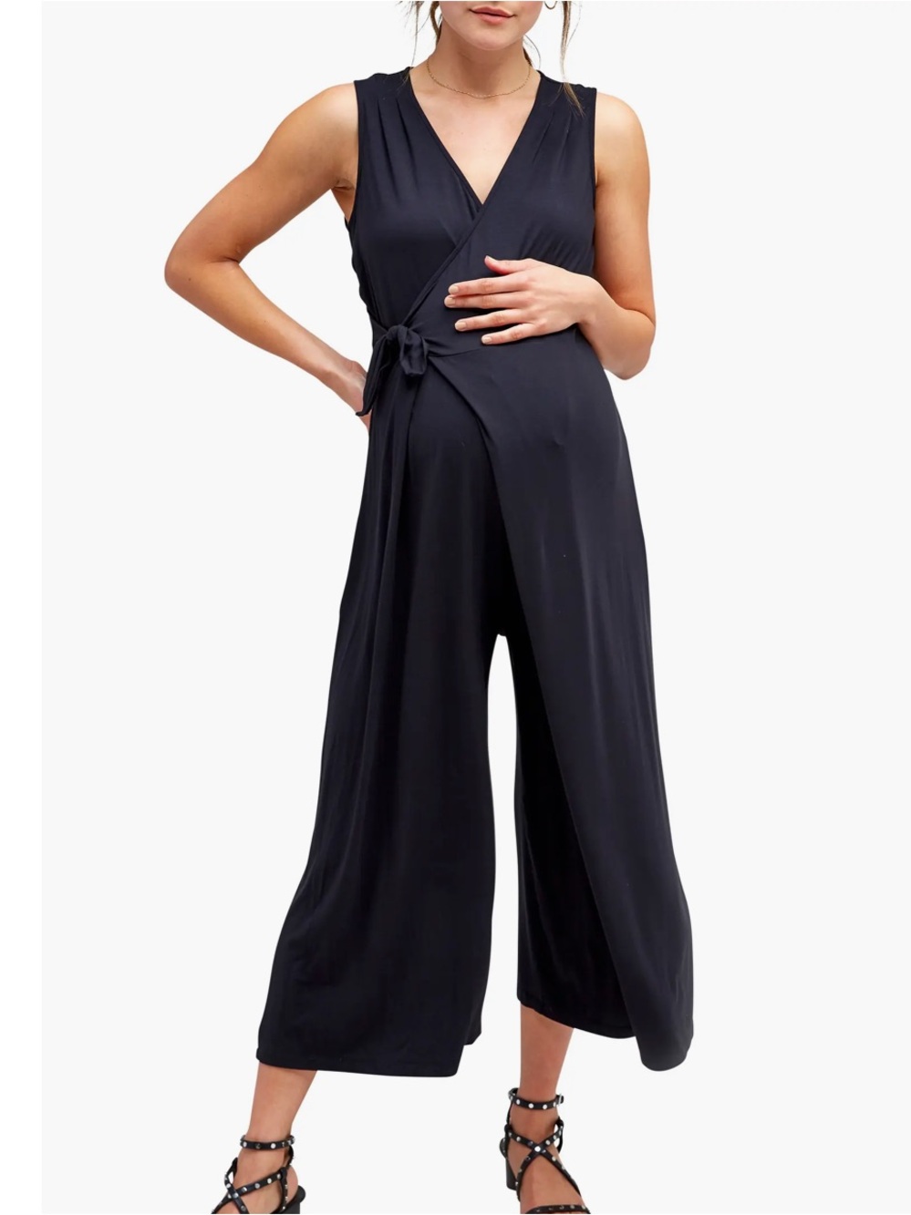 Nom XS Sleeveless Black Wrap Maternity Jumpsuit